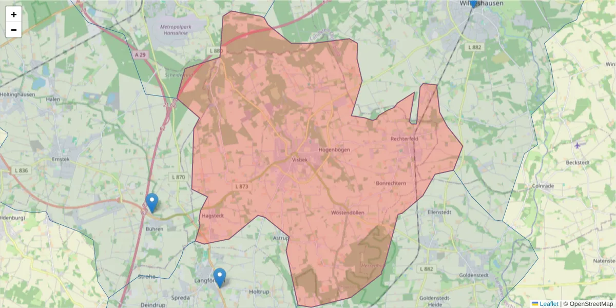 Karte des Postleitzahlen Bereichs  und der umliegenden Postleitzahlen in Deutschland