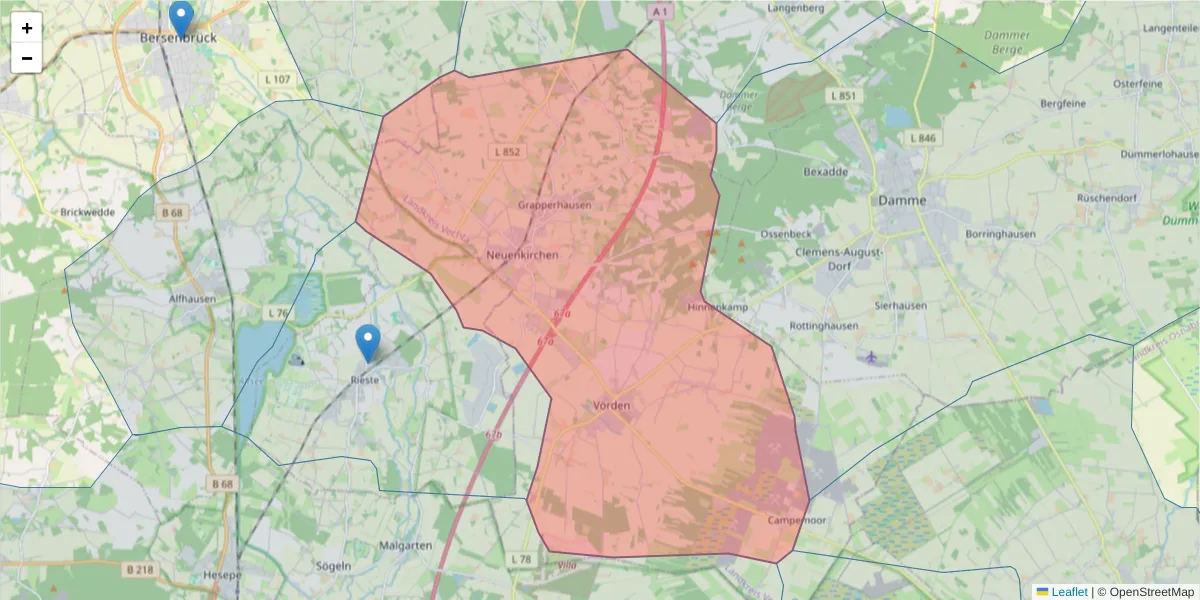 Karte des Postleitzahlen Bereichs  und der umliegenden Postleitzahlen in Deutschland