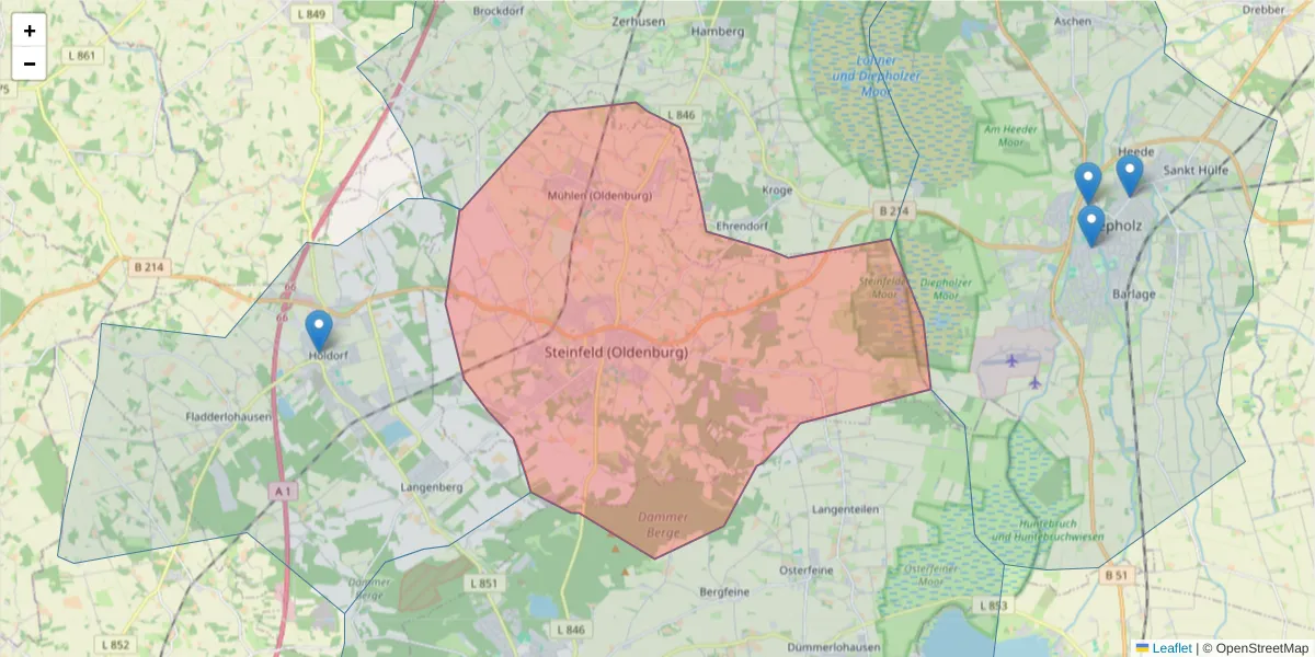 Karte des Postleitzahlen Bereichs  und der umliegenden Postleitzahlen in Deutschland