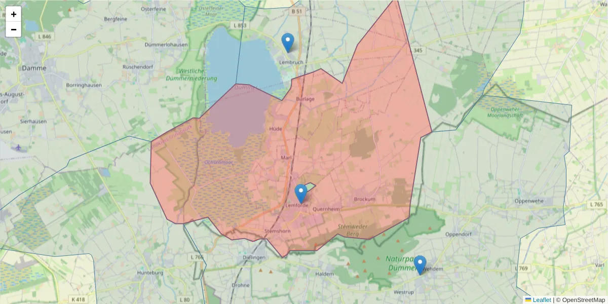 Karte des Postleitzahlen Bereichs  und der umliegenden Postleitzahlen in Deutschland