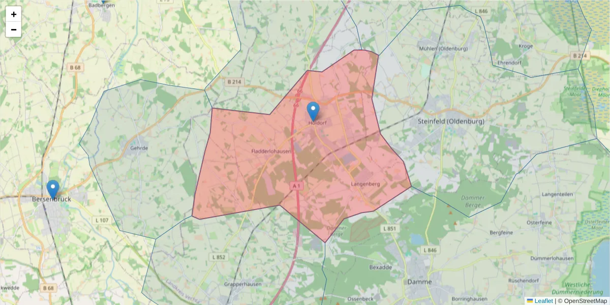 Karte des Postleitzahlen Bereichs  und der umliegenden Postleitzahlen in Deutschland