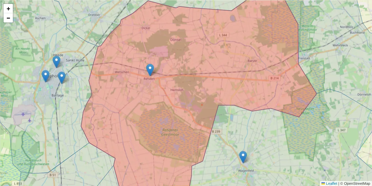 Karte des Postleitzahlen Bereichs  und der umliegenden Postleitzahlen in Deutschland