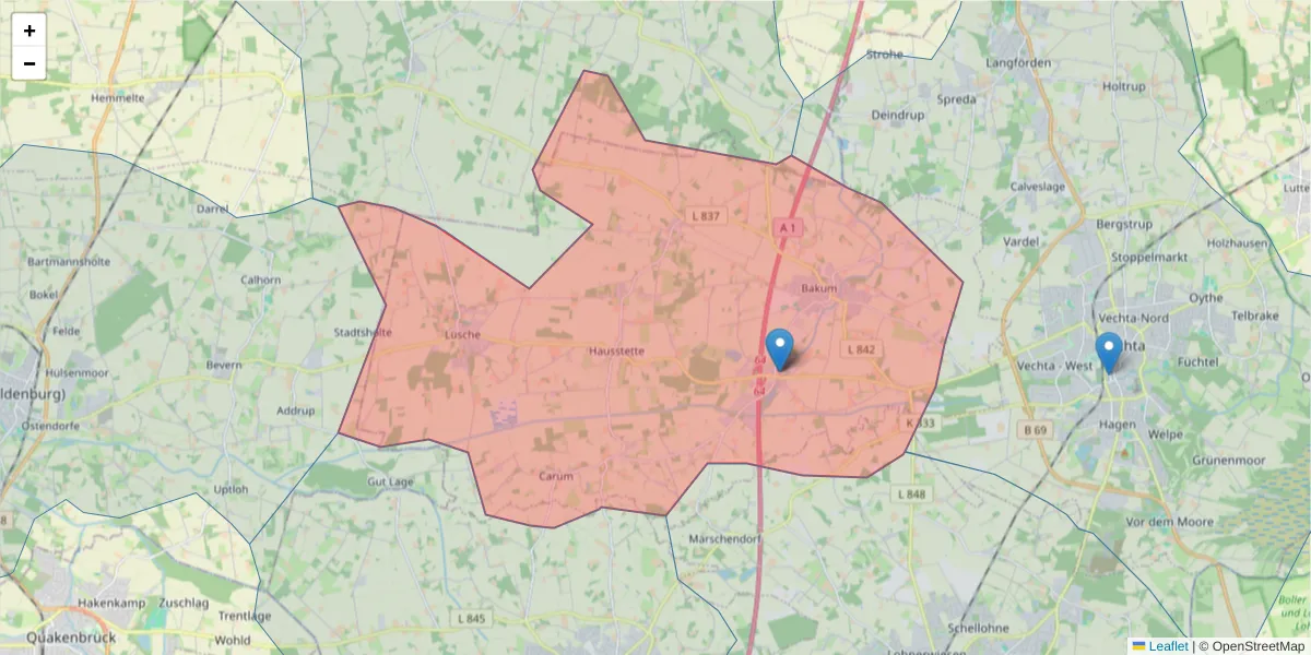 Karte des Postleitzahlen Bereichs  und der umliegenden Postleitzahlen in Deutschland
