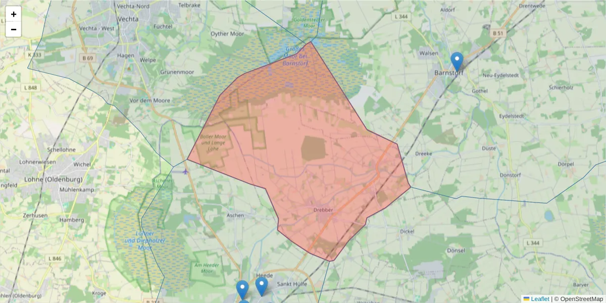 Karte des Postleitzahlen Bereichs  und der umliegenden Postleitzahlen in Deutschland
