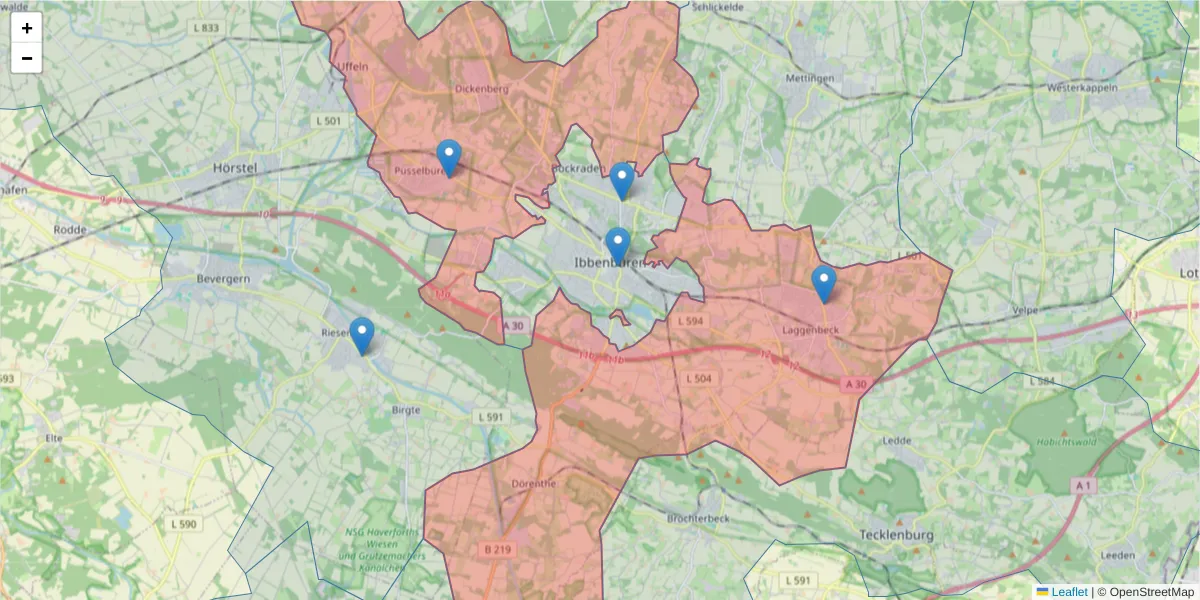 Karte des Postleitzahlen Bereichs  und der umliegenden Postleitzahlen in Deutschland