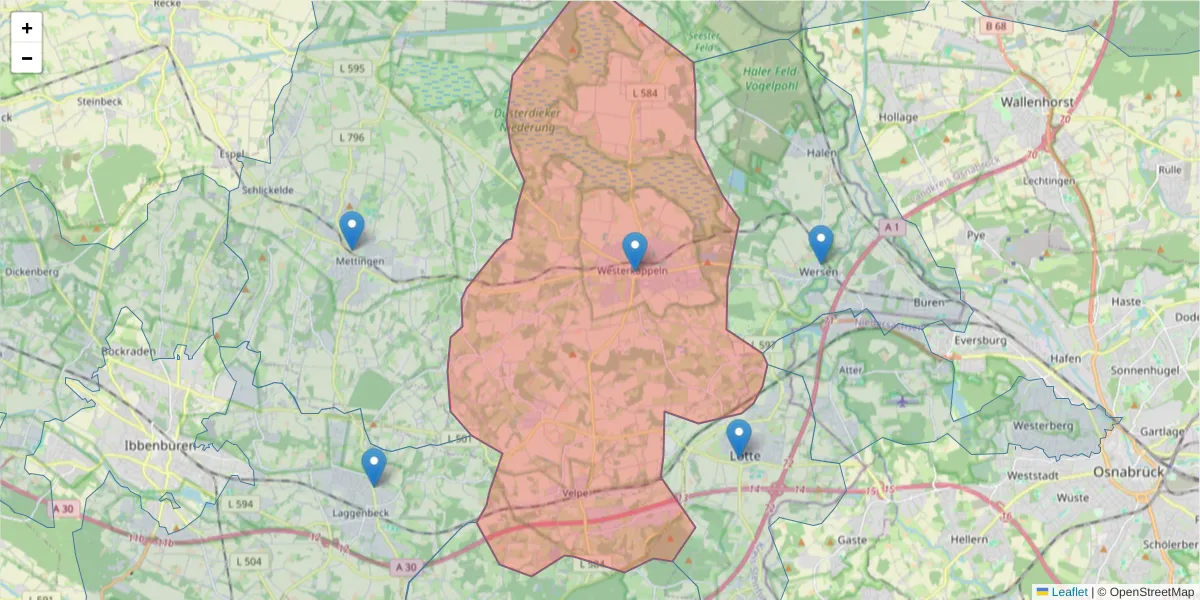 Karte des Postleitzahlen Bereichs  und der umliegenden Postleitzahlen in Deutschland