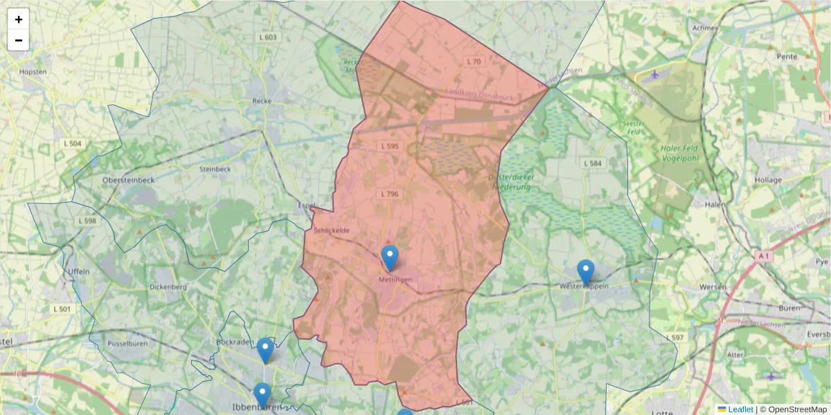 Karte des Postleitzahlen Bereichs  und der umliegenden Postleitzahlen in Deutschland