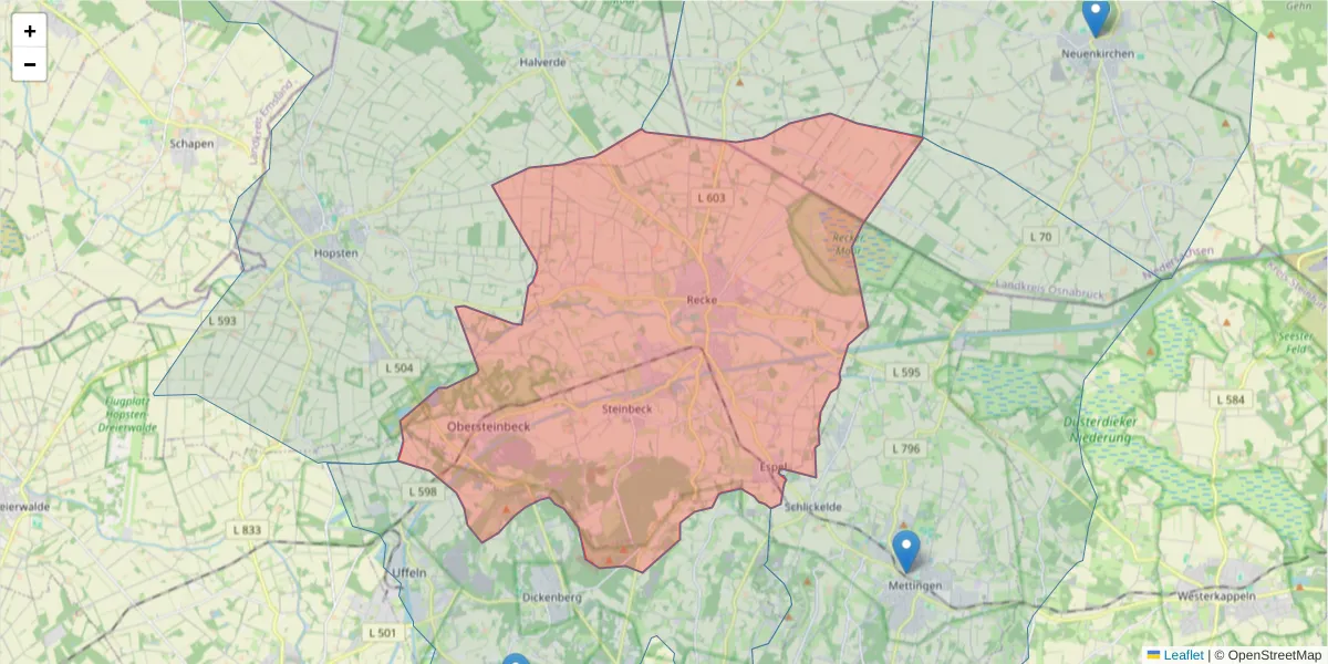 Karte des Postleitzahlen Bereichs  und der umliegenden Postleitzahlen in Deutschland
