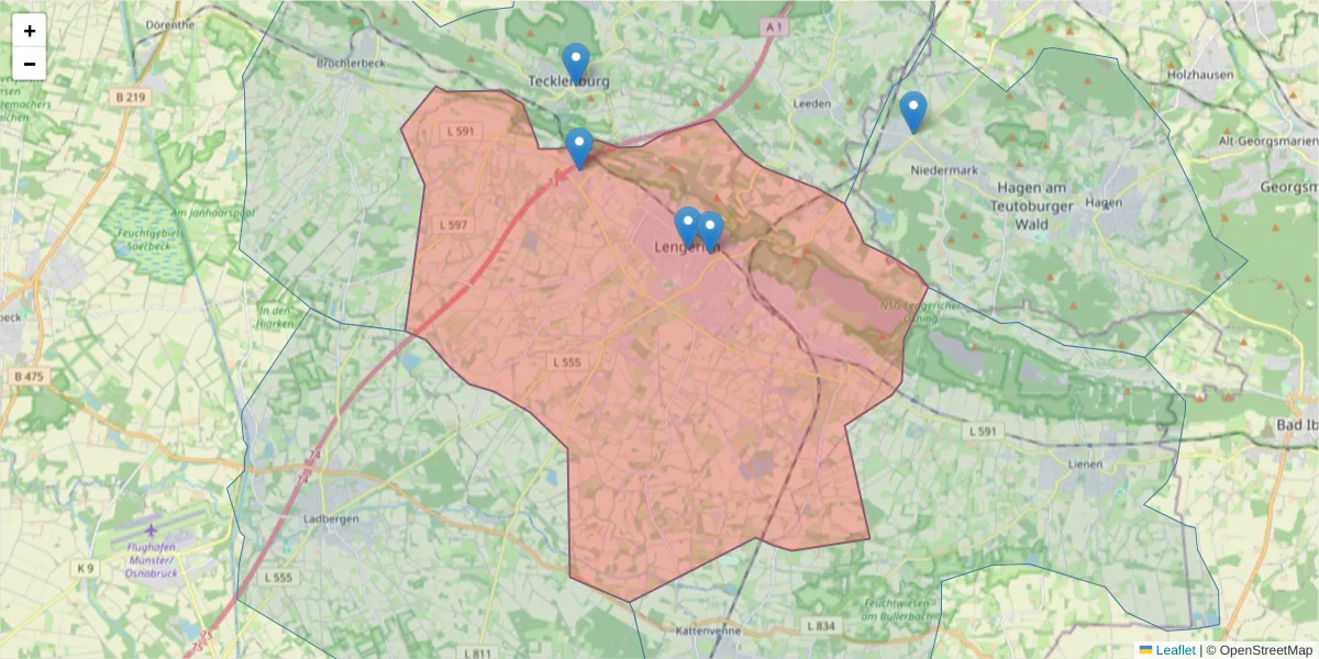 Karte des Postleitzahlen Bereichs  und der umliegenden Postleitzahlen in Deutschland
