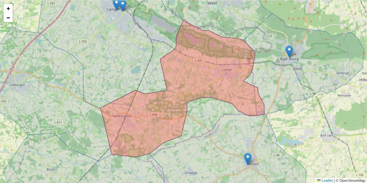 Karte des Postleitzahlen Bereichs  und der umliegenden Postleitzahlen in Deutschland