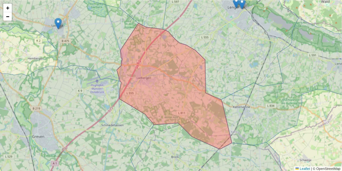 Karte des Postleitzahlen Bereichs  und der umliegenden Postleitzahlen in Deutschland