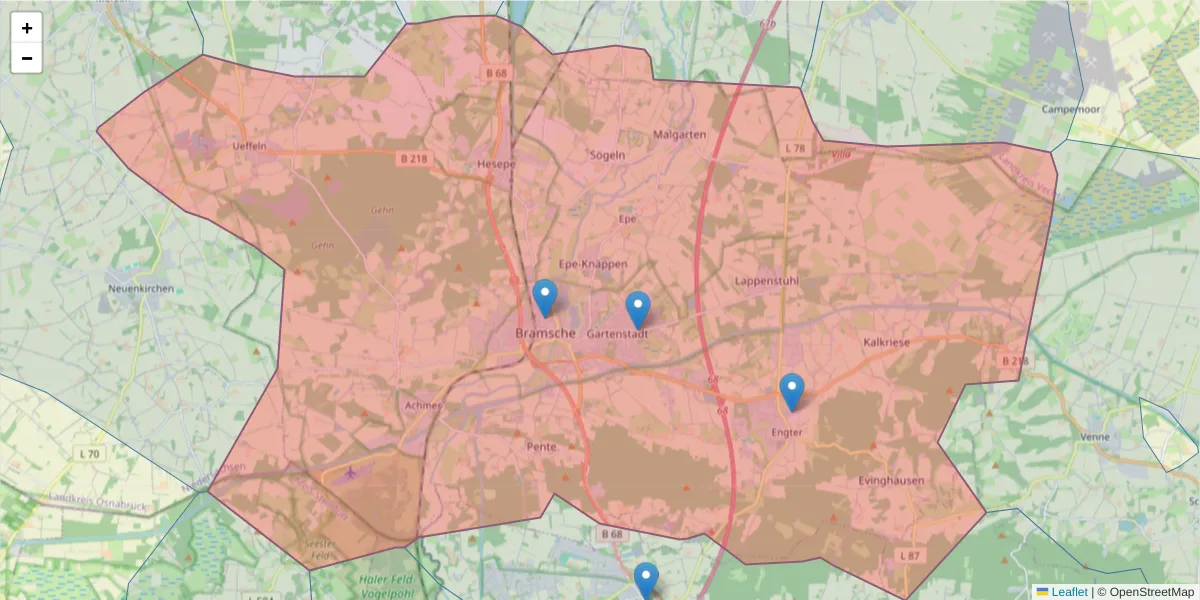 Karte des Postleitzahlen Bereichs  und der umliegenden Postleitzahlen in Deutschland