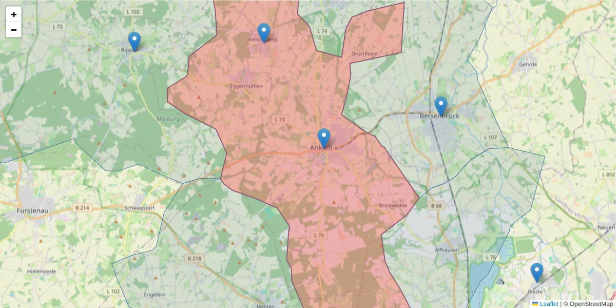 Karte des Postleitzahlen Bereichs  und der umliegenden Postleitzahlen in Deutschland