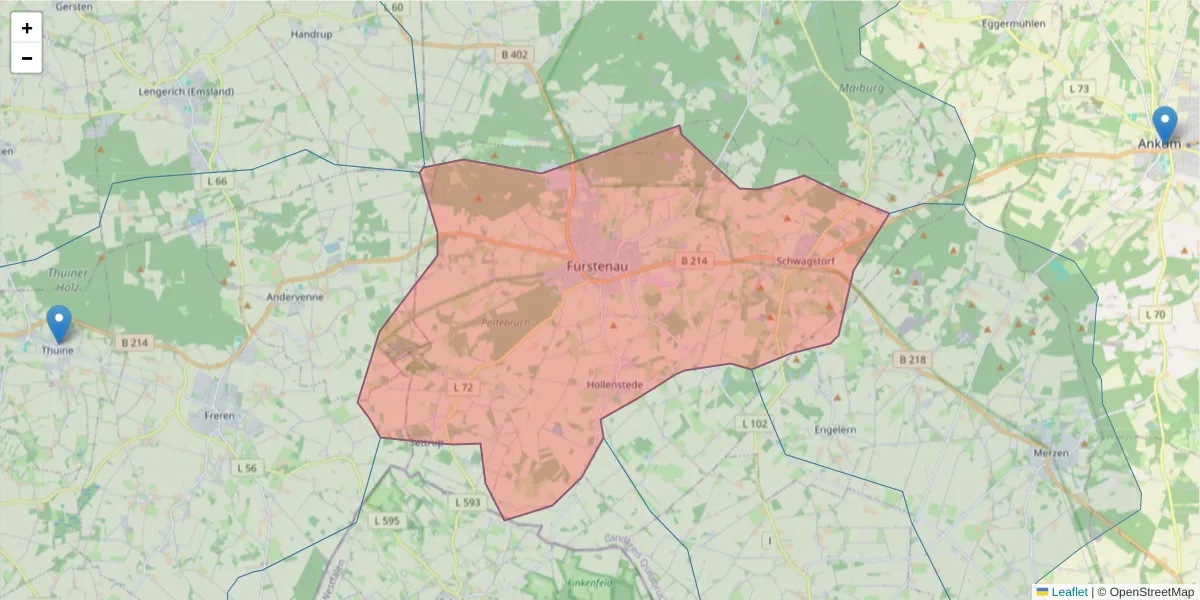 Karte des Postleitzahlen Bereichs  und der umliegenden Postleitzahlen in Deutschland