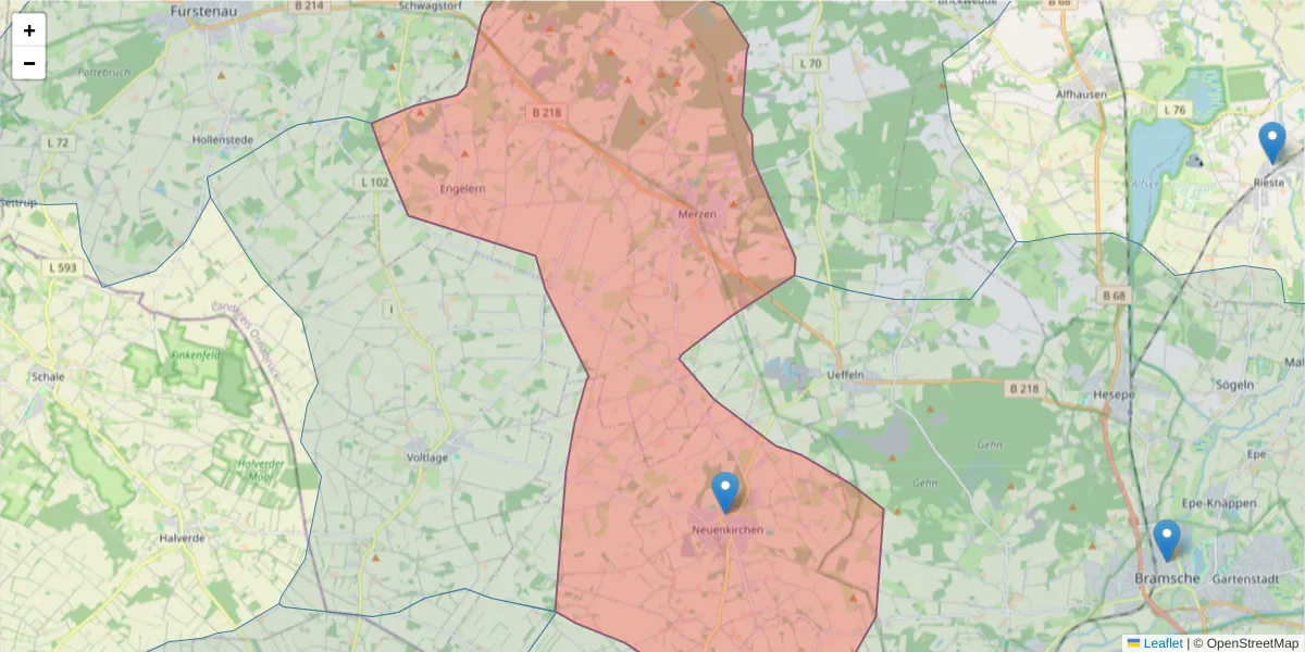 Karte des Postleitzahlen Bereichs  und der umliegenden Postleitzahlen in Deutschland