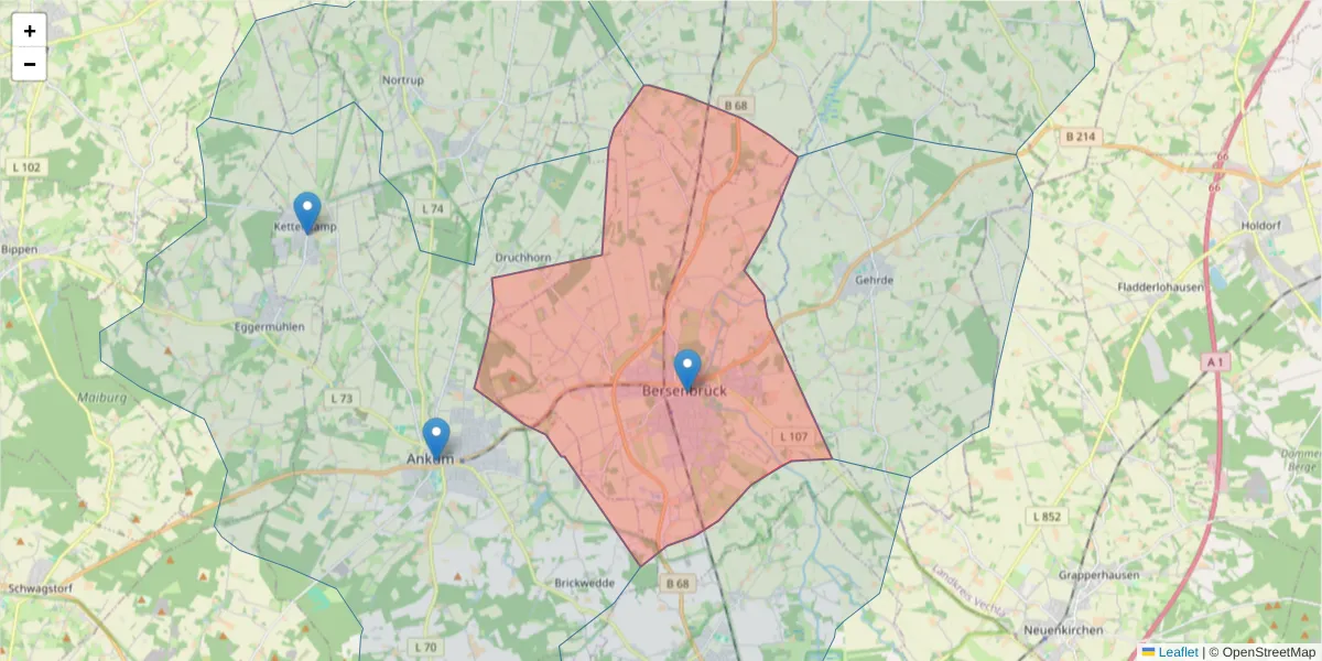 Karte des Postleitzahlen Bereichs  und der umliegenden Postleitzahlen in Deutschland