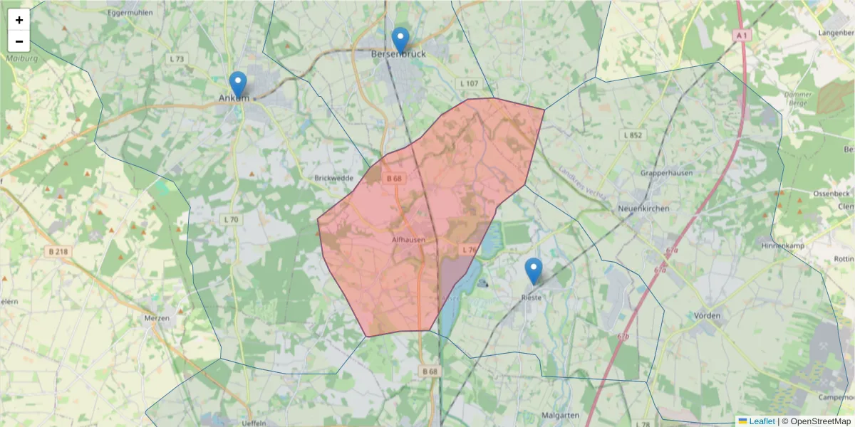 Karte des Postleitzahlen Bereichs  und der umliegenden Postleitzahlen in Deutschland