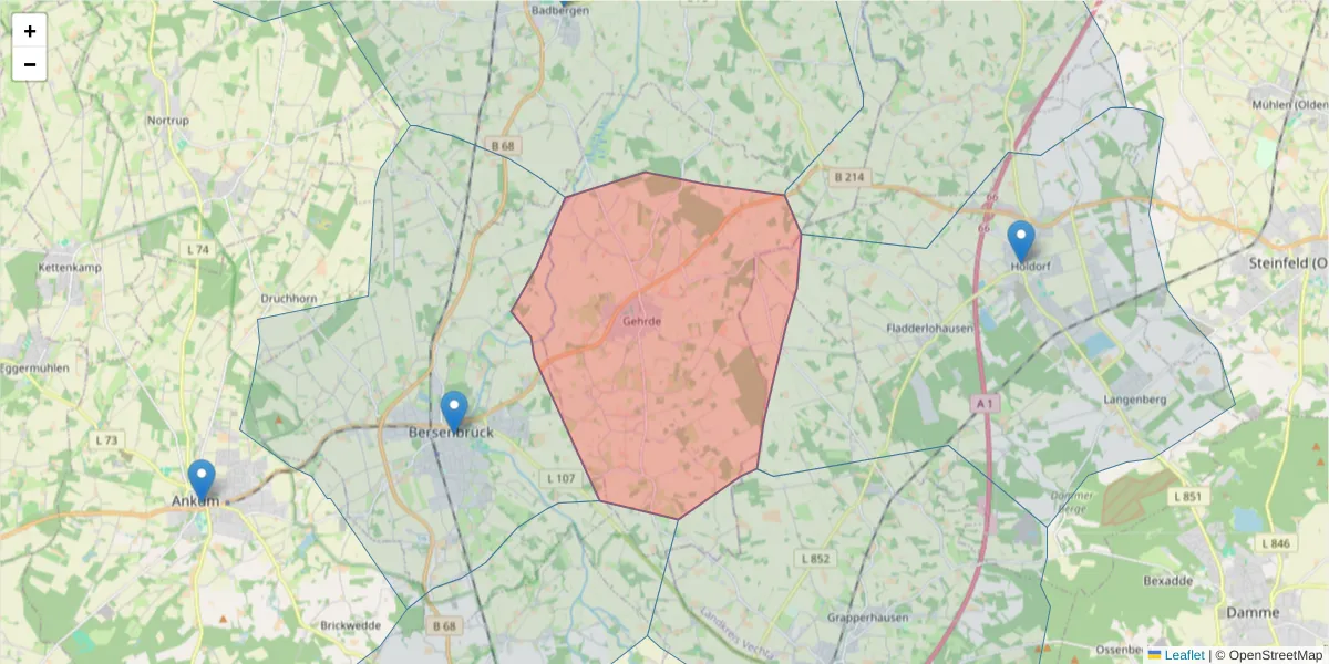 Karte des Postleitzahlen Bereichs  und der umliegenden Postleitzahlen in Deutschland
