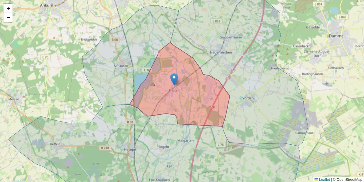 Karte des Postleitzahlen Bereichs  und der umliegenden Postleitzahlen in Deutschland