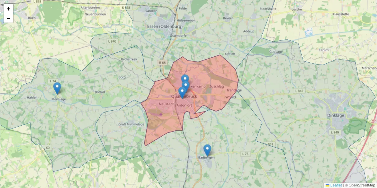 Karte des Postleitzahlen Bereichs  und der umliegenden Postleitzahlen in Deutschland