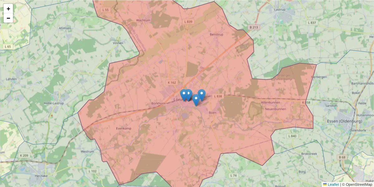 Karte des Postleitzahlen Bereichs  und der umliegenden Postleitzahlen in Deutschland