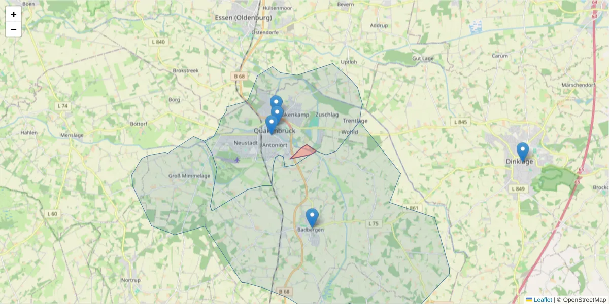 Karte des Postleitzahlen Bereichs  und der umliegenden Postleitzahlen in Deutschland