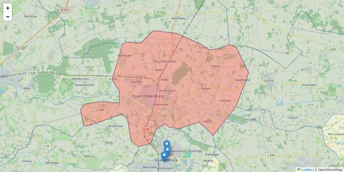 Karte des Postleitzahlen Bereichs  und der umliegenden Postleitzahlen in Deutschland