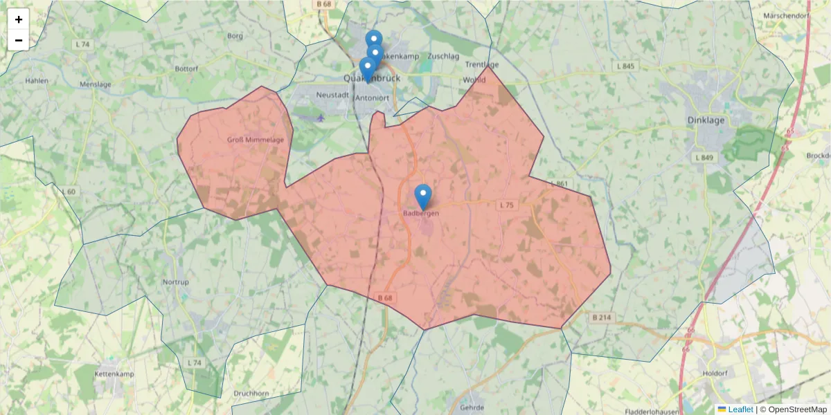 Karte des Postleitzahlen Bereichs  und der umliegenden Postleitzahlen in Deutschland