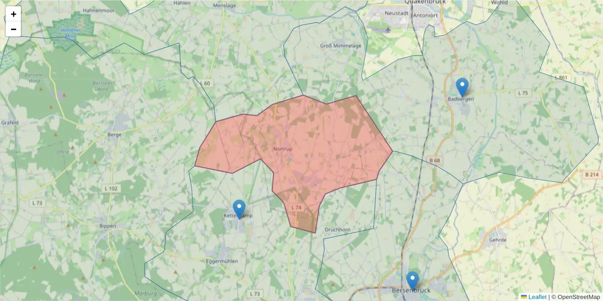 Karte des Postleitzahlen Bereichs  und der umliegenden Postleitzahlen in Deutschland