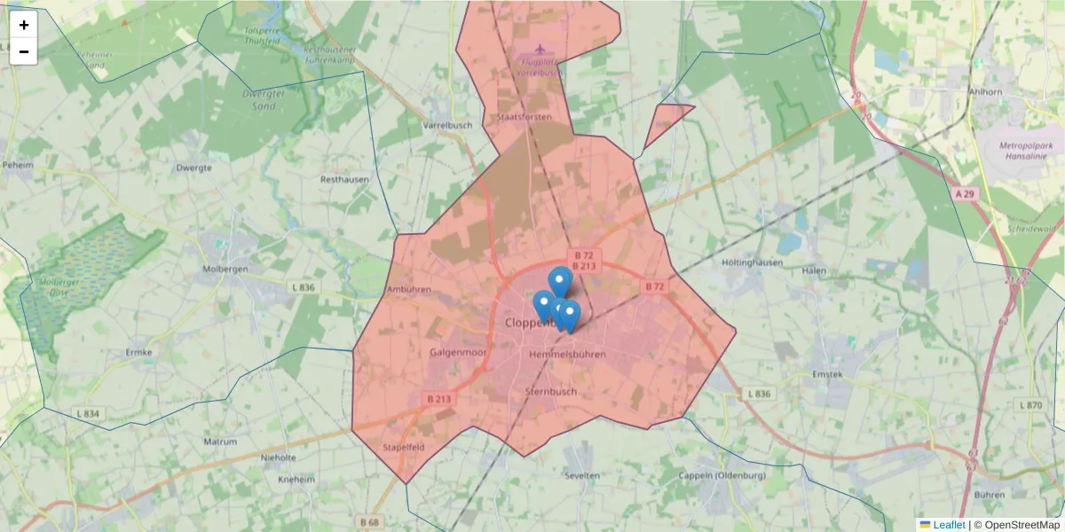 Karte des Postleitzahlen Bereichs  und der umliegenden Postleitzahlen in Deutschland