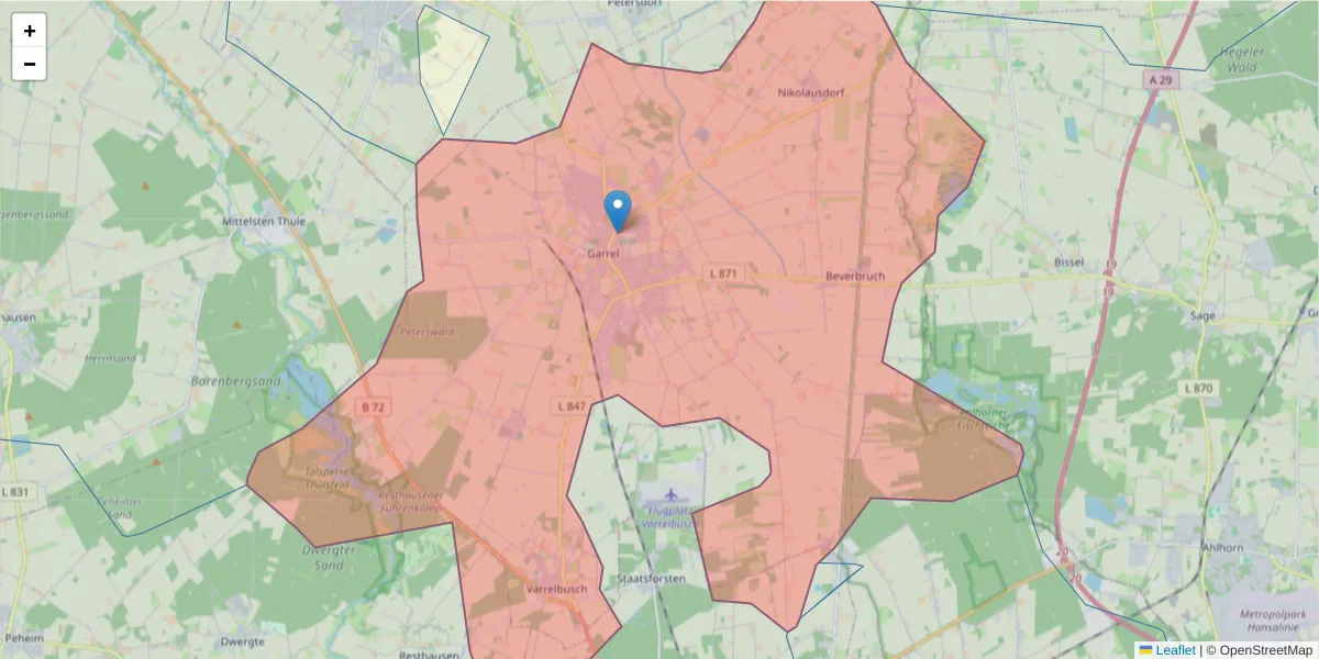 Karte des Postleitzahlen Bereichs  und der umliegenden Postleitzahlen in Deutschland