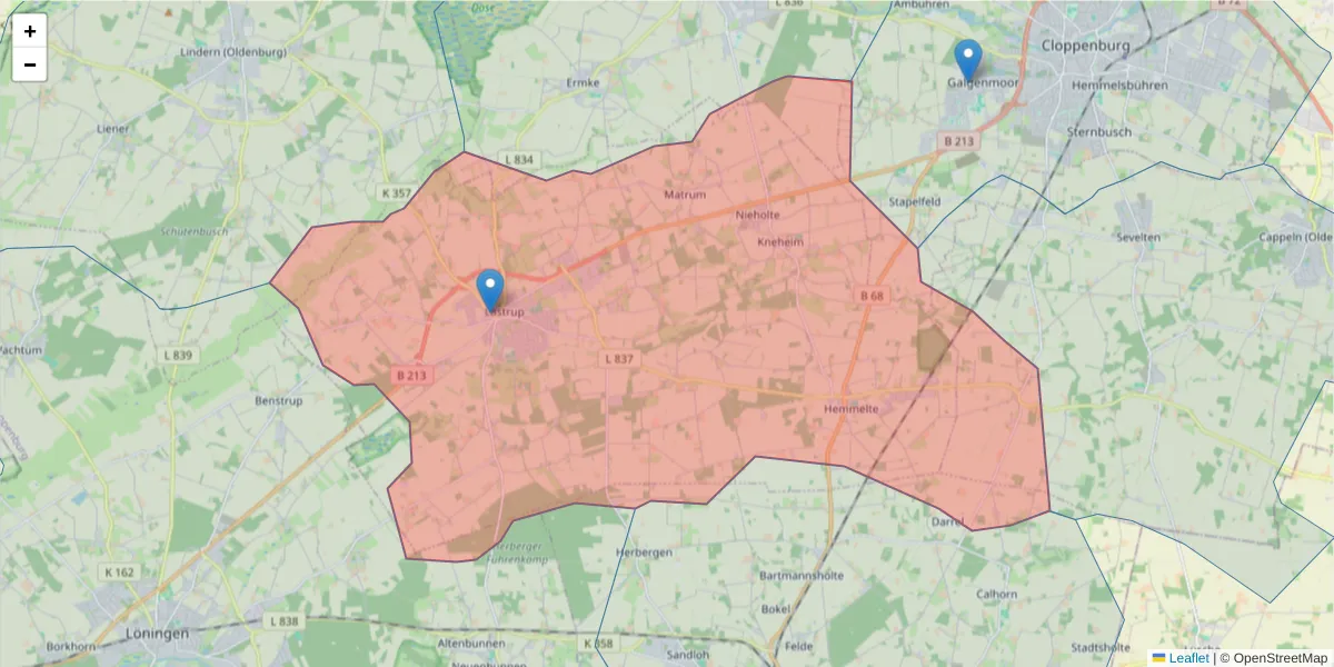 Karte des Postleitzahlen Bereichs  und der umliegenden Postleitzahlen in Deutschland