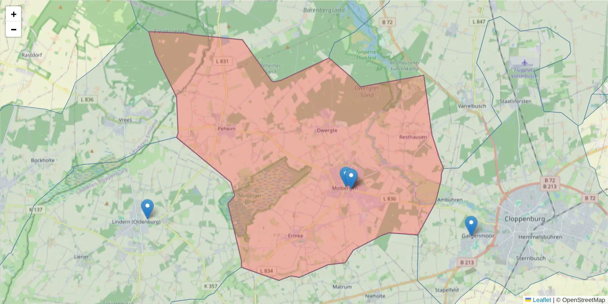 Karte des Postleitzahlen Bereichs  und der umliegenden Postleitzahlen in Deutschland