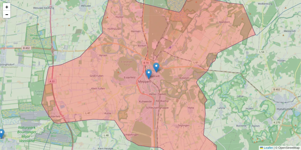 Karte des Postleitzahlen Bereichs  und der umliegenden Postleitzahlen in Deutschland