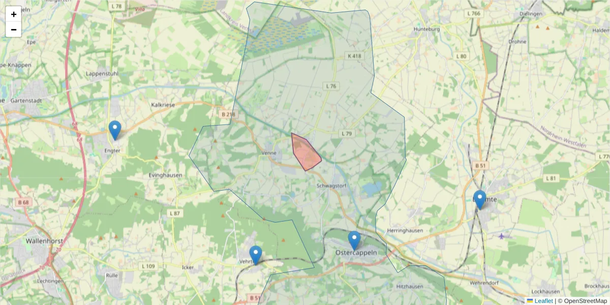 Karte des Postleitzahlen Bereichs  und der umliegenden Postleitzahlen in Deutschland
