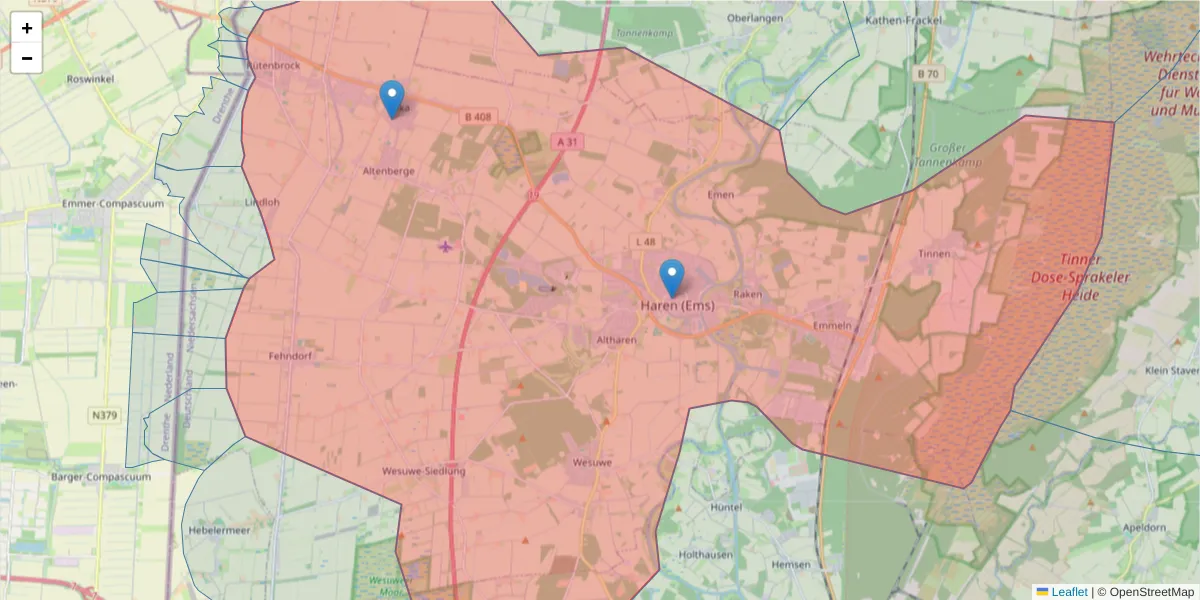 Karte des Postleitzahlen Bereichs  und der umliegenden Postleitzahlen in Deutschland