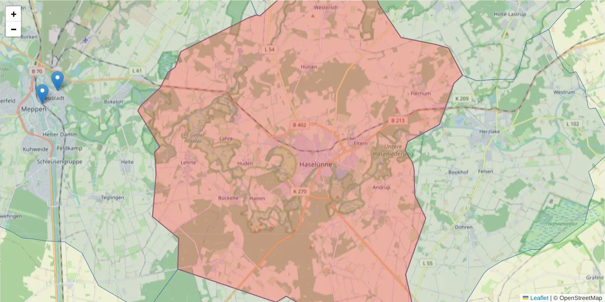 Karte des Postleitzahlen Bereichs  und der umliegenden Postleitzahlen in Deutschland