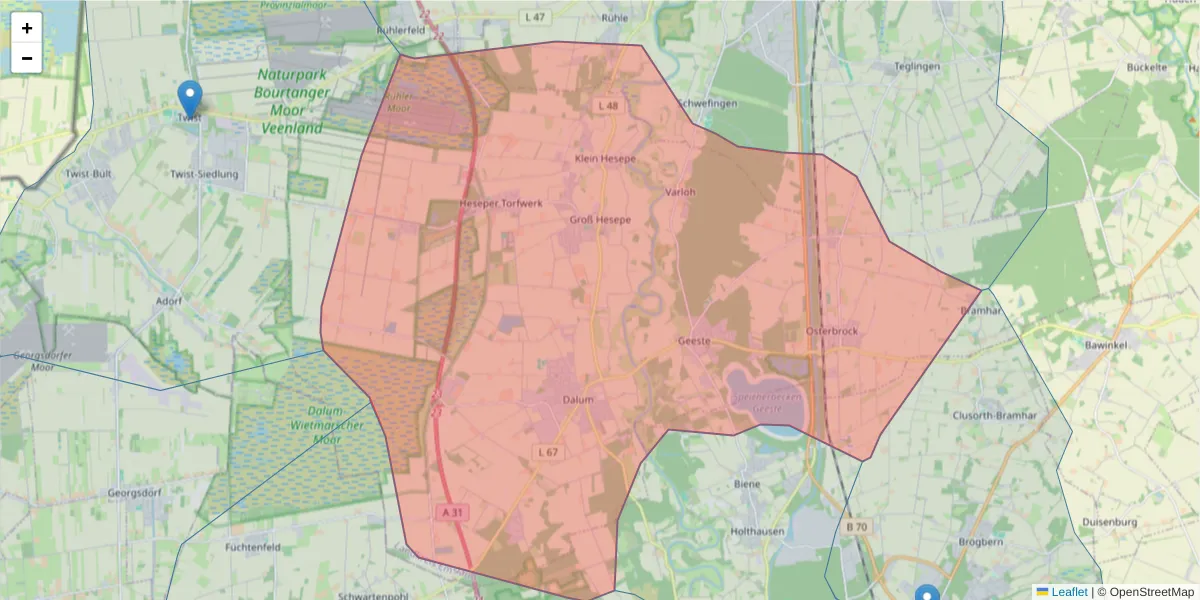 Karte des Postleitzahlen Bereichs  und der umliegenden Postleitzahlen in Deutschland