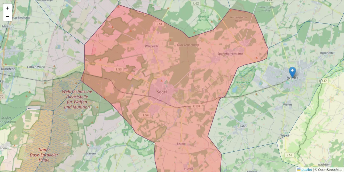 Karte des Postleitzahlen Bereichs  und der umliegenden Postleitzahlen in Deutschland