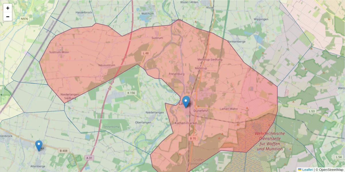 Karte des Postleitzahlen Bereichs  und der umliegenden Postleitzahlen in Deutschland