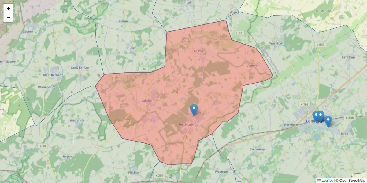 Karte des Postleitzahlen Bereichs  und der umliegenden Postleitzahlen in Deutschland