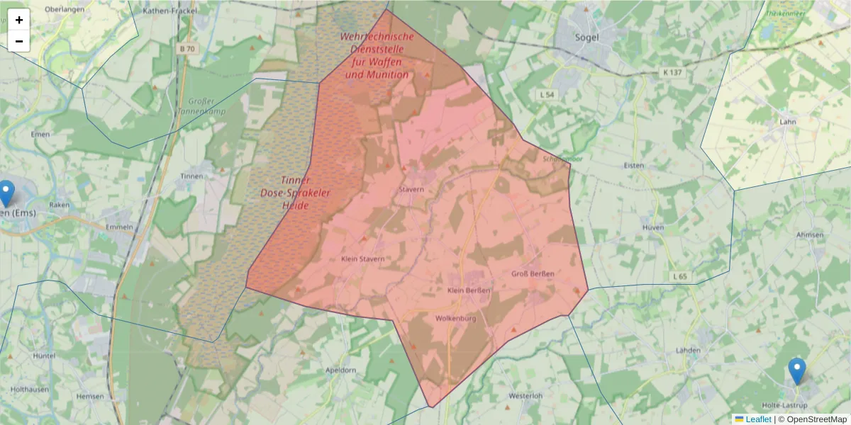 Karte des Postleitzahlen Bereichs  und der umliegenden Postleitzahlen in Deutschland