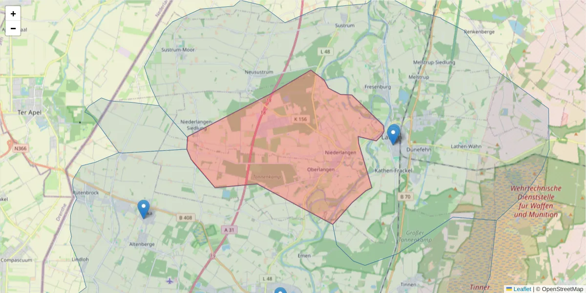 Karte des Postleitzahlen Bereichs  und der umliegenden Postleitzahlen in Deutschland