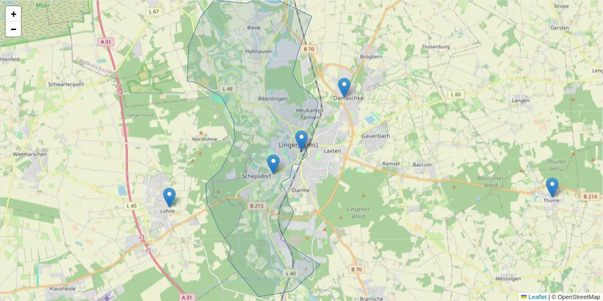 Karte des Postleitzahlen Bereichs  und der umliegenden Postleitzahlen in Deutschland