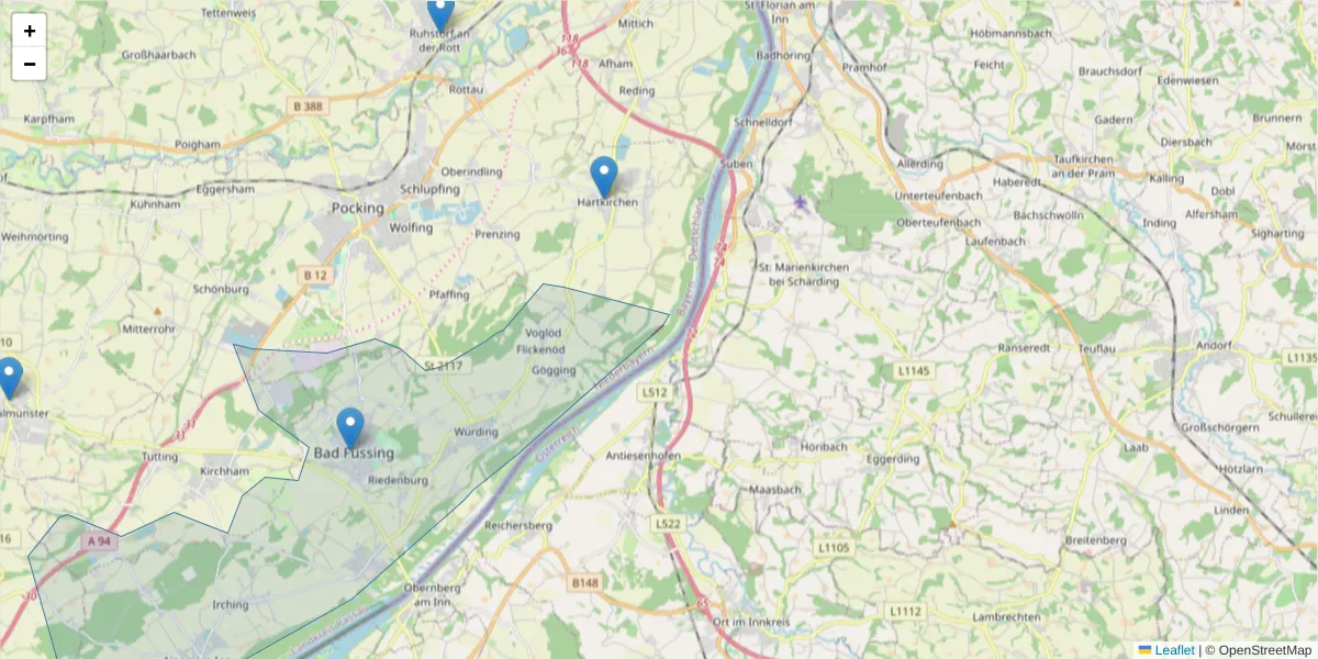 Karte des Postleitzahlen Bereichs  und der umliegenden Postleitzahlen in Deutschland