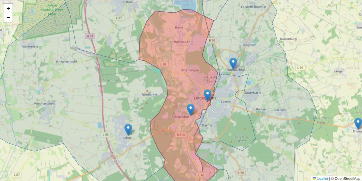 Karte des Postleitzahlen Bereichs  und der umliegenden Postleitzahlen in Deutschland