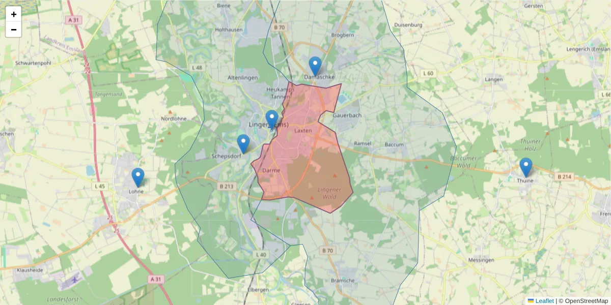 Karte des Postleitzahlen Bereichs  und der umliegenden Postleitzahlen in Deutschland