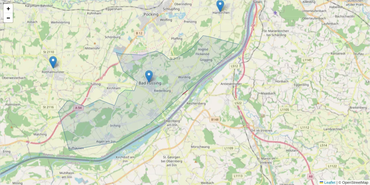Karte des Postleitzahlen Bereichs  und der umliegenden Postleitzahlen in Deutschland