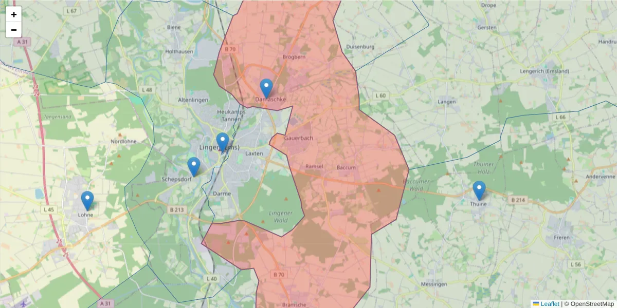 Karte des Postleitzahlen Bereichs  und der umliegenden Postleitzahlen in Deutschland