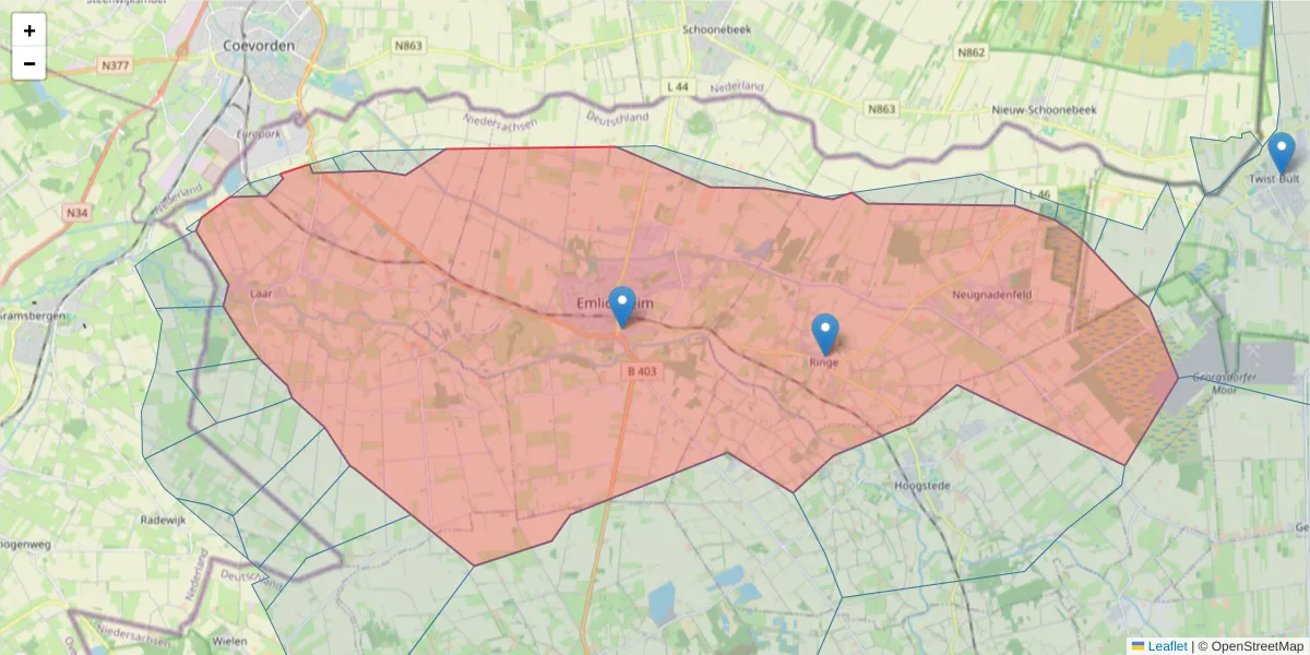 Karte des Postleitzahlen Bereichs  und der umliegenden Postleitzahlen in Deutschland